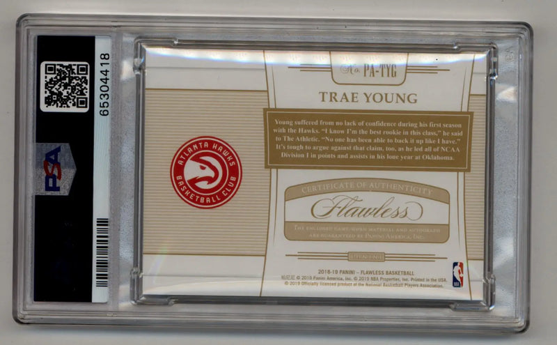 Trae Young 2018-19 Flawless Patch Auto Trae Young 13/15 PSA 10 Gem Mint Auto 10 - Basketball Card Single