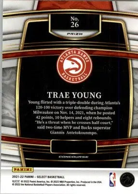 Trae Young - 2021-22 Panini Select - #26 - Green White Purple Prizm - Basketball Card Single