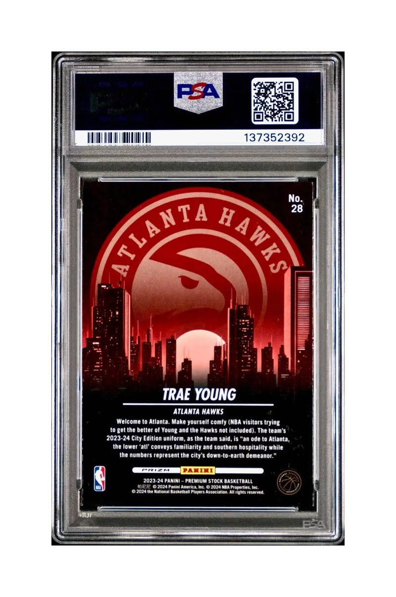 Trae Young 2023 Panini Hoops Premium City Edition #28 Disco Prizm PSA 10 Gem - Basketball Card Single