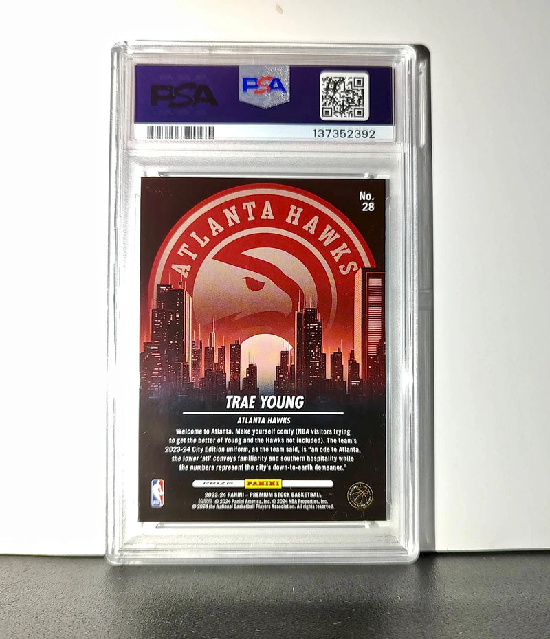 Trae Young 2023 Panini Hoops Premium City Edition #28 Disco Prizm PSA 10 Gem - Basketball Card Single