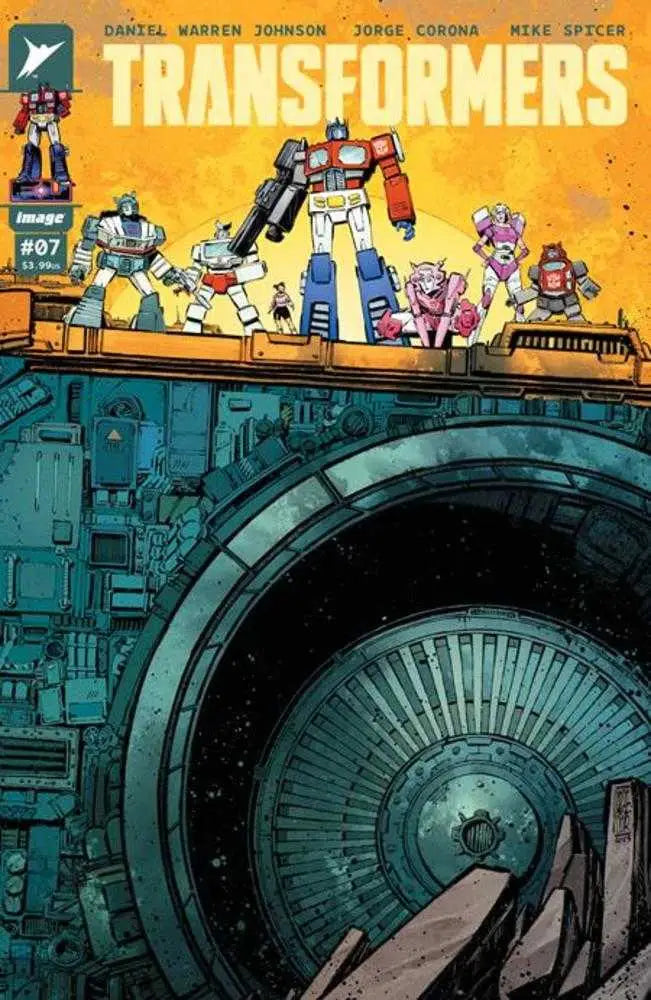 Transformers #7 Cover B Jorge Corona Variant with Transformers on metallic structure