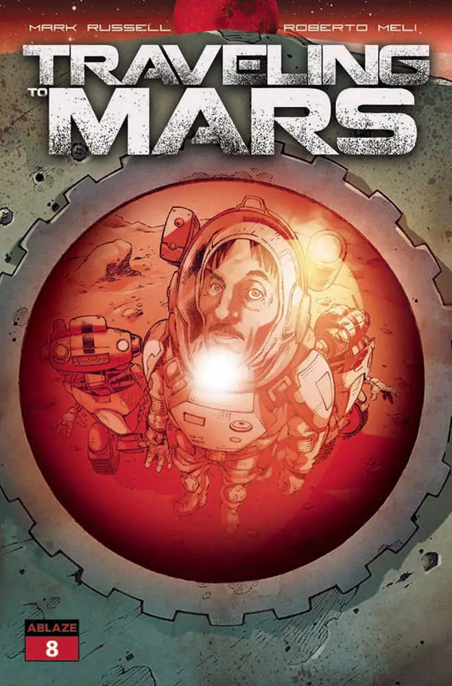 Comic book cover of Traveling To Mars #8 with an astronaut and gears, ideal for trading cards