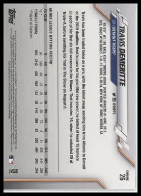 Travis Demeritte Rookie 2020 Topps Chrome #26 Detroit Tigers - Baseball Card Single