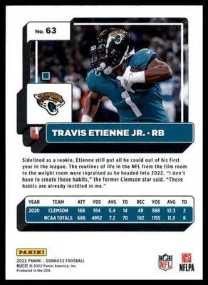 Travis Etienne Jr. 2022 Donruss #63 Jacksonville Jaguars - Football Card Single