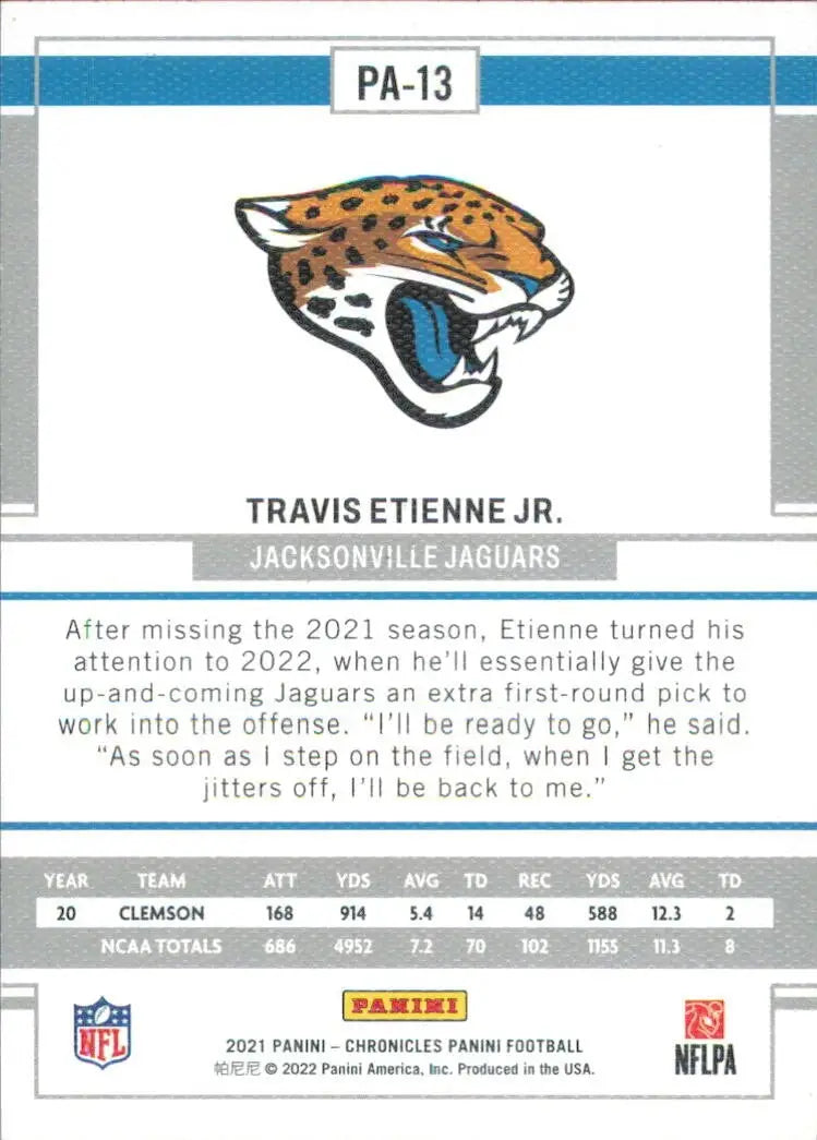 Travis Etienne Jr Rookie 2021 Panini Chronicles Panini Pink #PA-13 Jaguars Card - Football Card Single