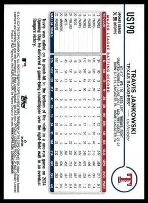 Travis Jankowski 2024 Topps Update #US190 Texas Rangers