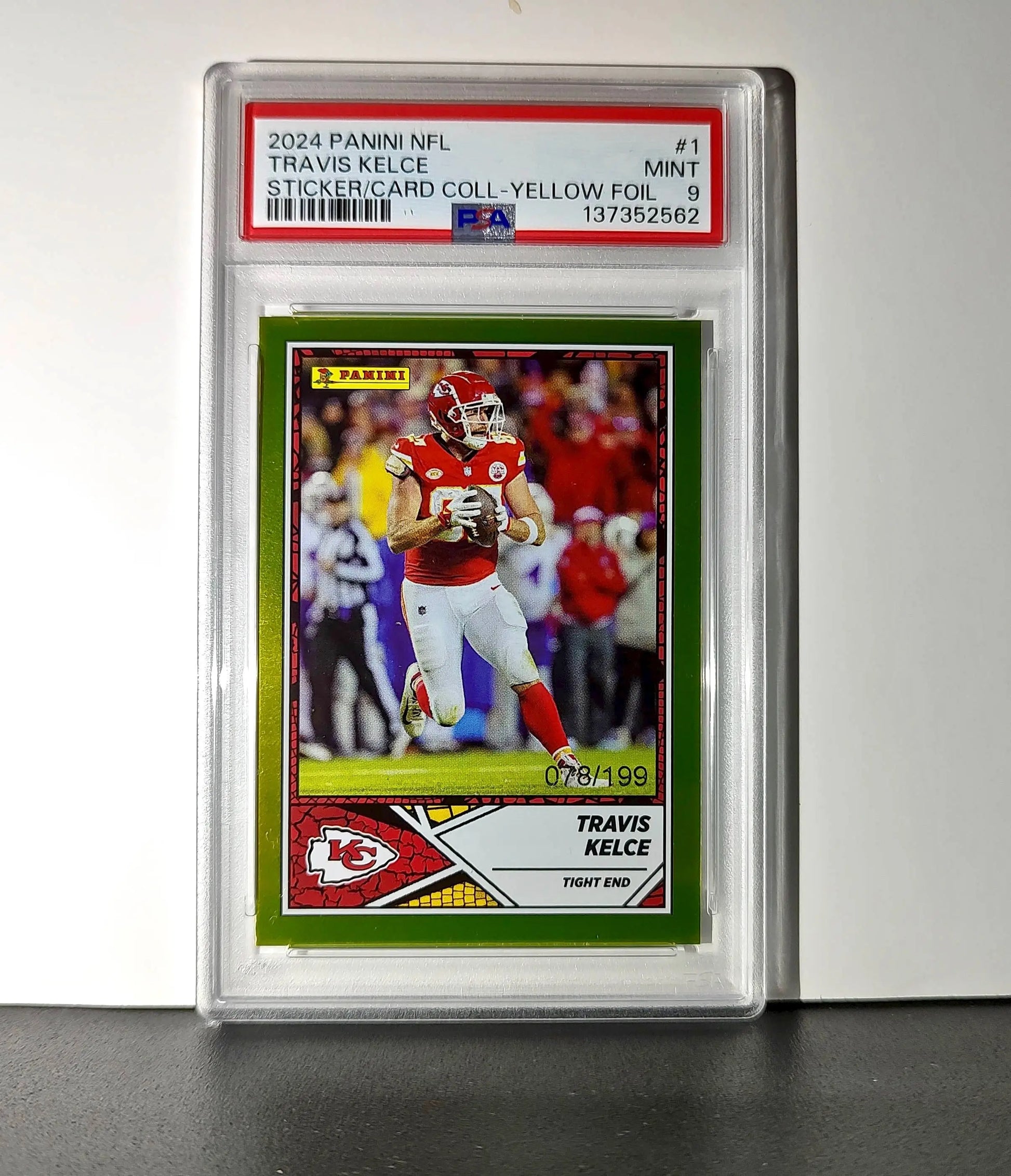 Travis Kelce 2024 Panini Sticker Collection 078/199 #1 Gold Foil PSA 9 Mint