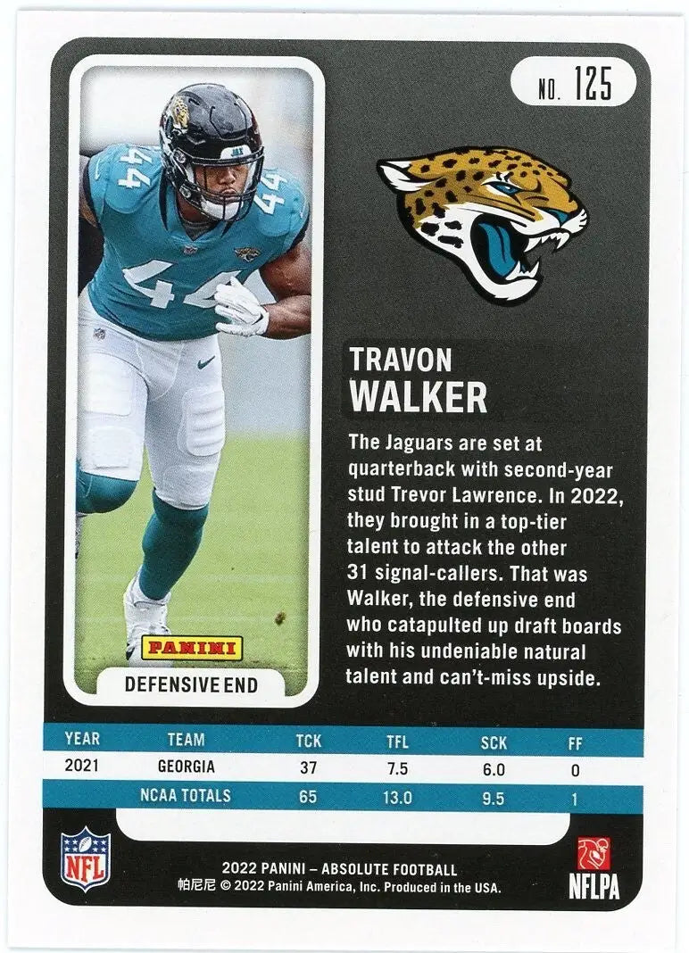 Travon Walker Rookie 2022 Panini Absolute #125 Jacksonville Jaguars Football Car - Football Card Single