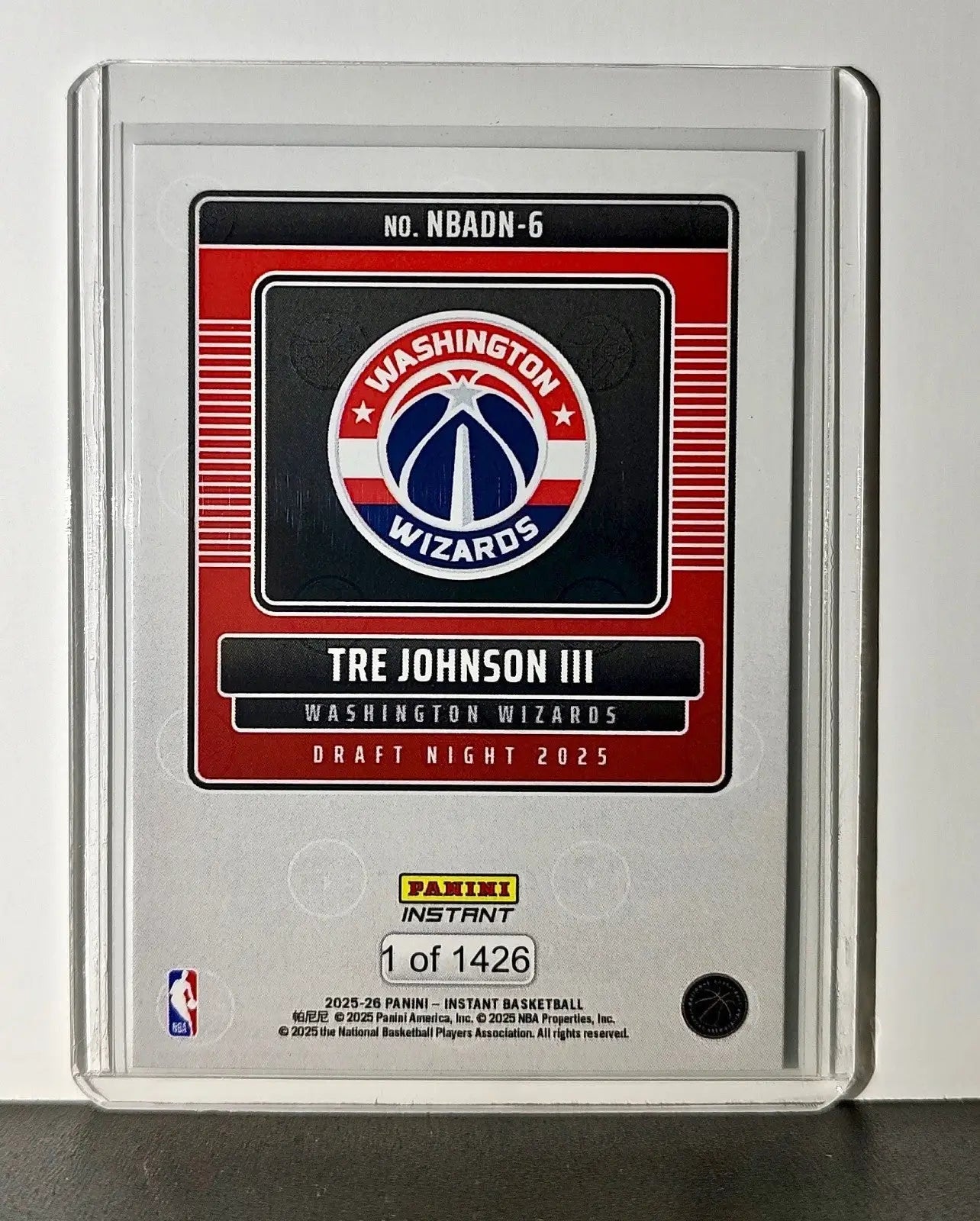 Tre Johnson III Rookie 2025-26 Panini NBA #6 Draft Night Card Washington Wizards - Basketball Card Single