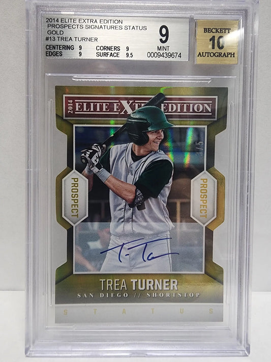 Trea Turner 2014 Elite Extra Edition Gold Auto #3/5 BGS 9 Auto 10 - Baseball Card Single