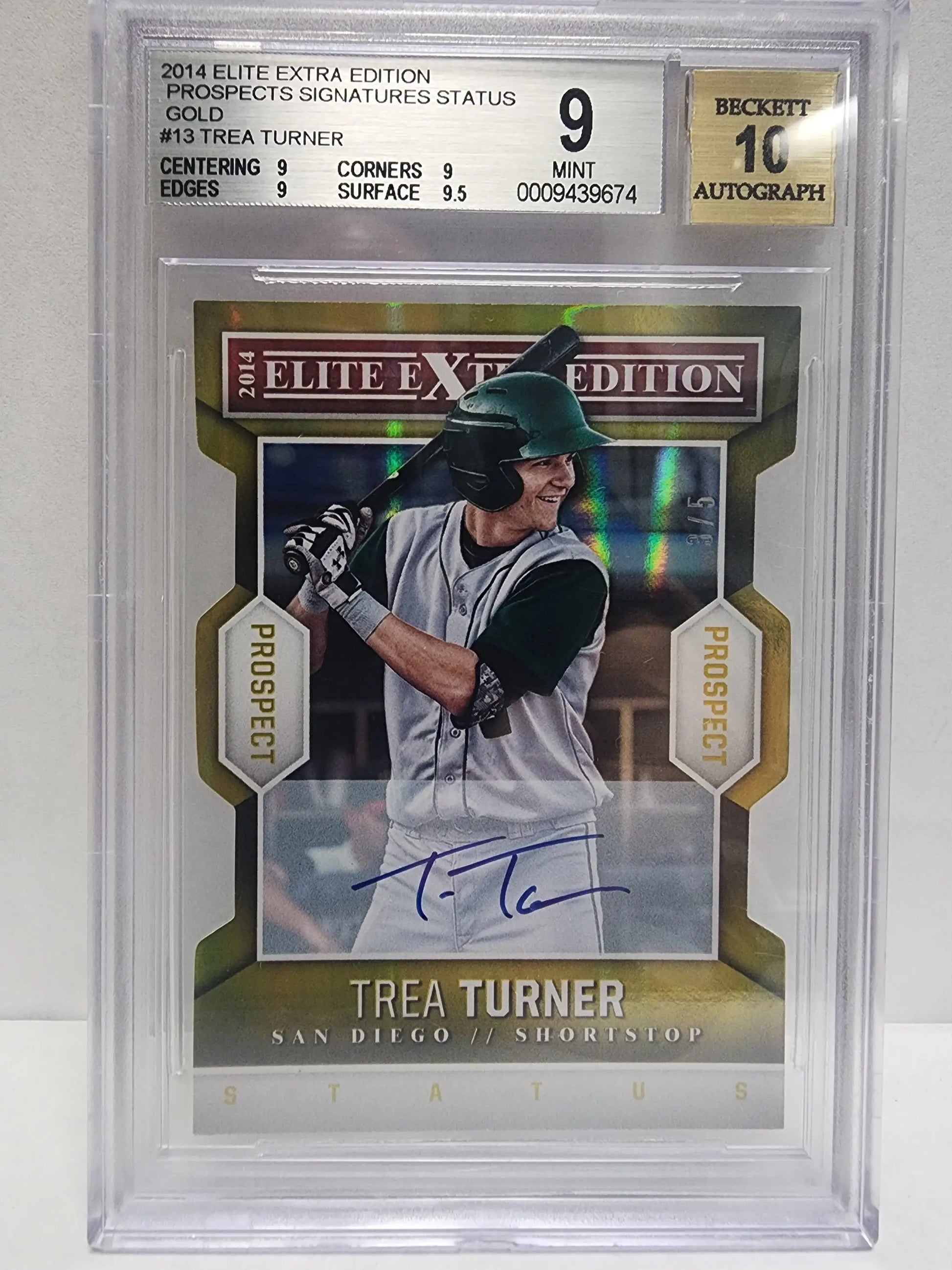 Trea Turner 2014 Elite Extra Edition Gold Auto baseball card with autograph BGS 9