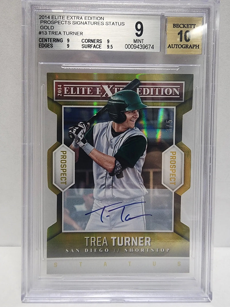 Trea Turner 2014 Elite Extra Edition Gold Auto baseball card with autograph BGS 9