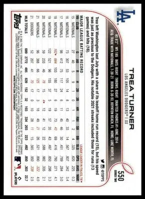 Trea Turner 2022 Topps #550 Los Angeles Dodgers - Baseball Card Single