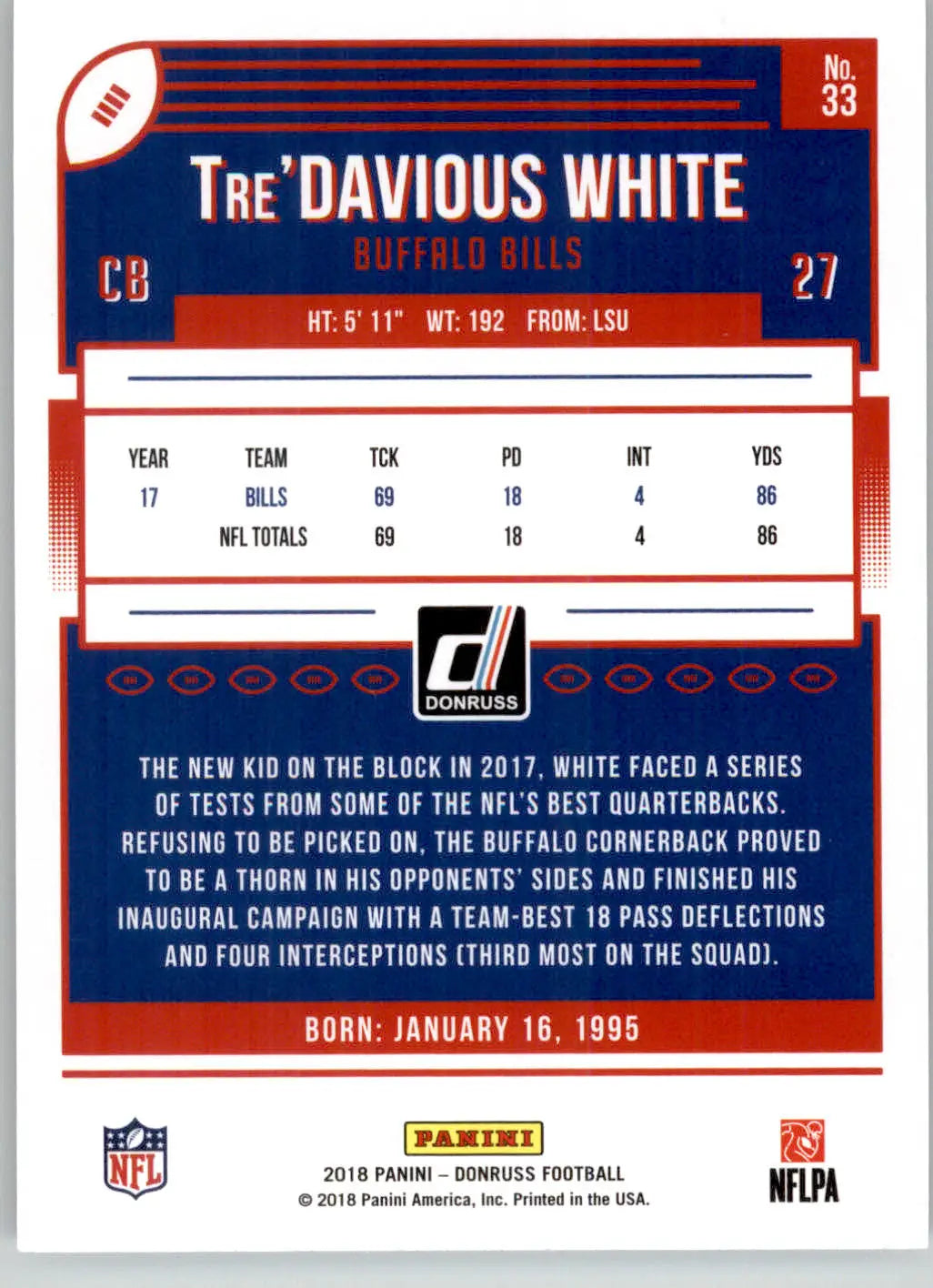 Tre’Davious White - 2018 Donruss - #33 - Football