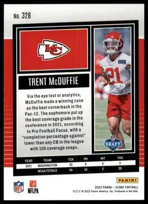 Trent McDuffie Rookie 2022 Score #328 Kansas City Chiefs - Football Card Single