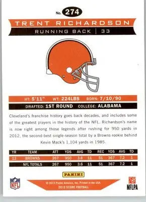 Trent Richardson - 2013 Score - #274 - Football - Football Card Single