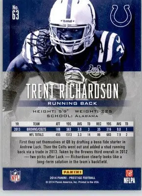 Trent Richardson - 2014 Panini Prestige - #63 - Football - Football Card Single