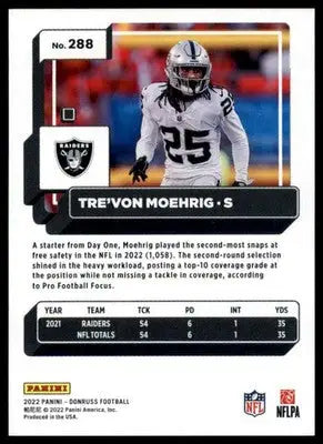 Tre’von Moehrig 2022 Donruss #288 Las Vegas Raiders - Football Card Single