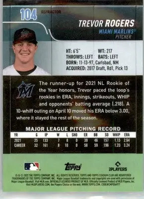 Trevor Rogers - 2022 Stadium Club Chrome - #104 - Baseball - Baseball Card Single