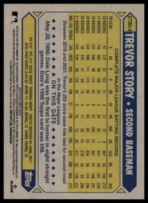 Trevor Story 2022 Topps Update 1987 Anniversary #87TBU-8 Boston Red Sox - Baseball Card Single