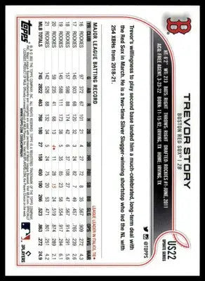 Trevor Story 2022 Topps Update #US22 Boston Red Sox - Baseball Card Single
