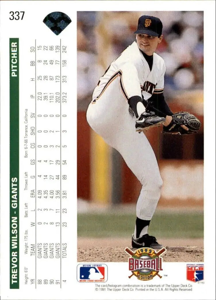 Trevor Wilson 1992 Upper Deck MLB #337 Baseball Card San Francisco Giants - Baseball Card Single