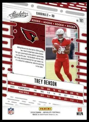 Trey Benson Rookie 2024 Panini Absolute Retail #161 Arizona Cardinals - Football Card Single