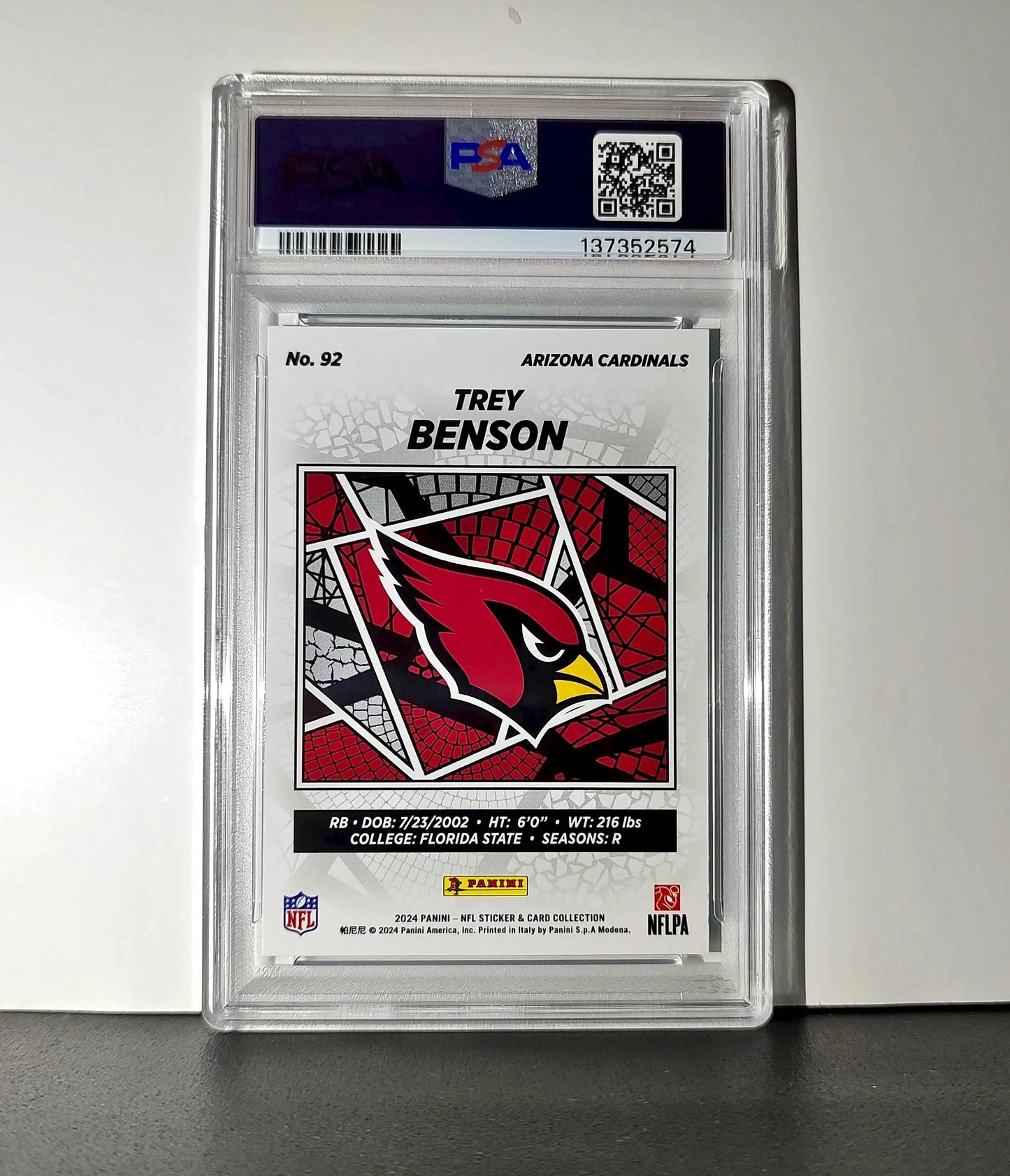 Trey Benson Rookie 2024 Panini Sticker Collection 255/349 #92 Blue Foil PSA 8 - Other
