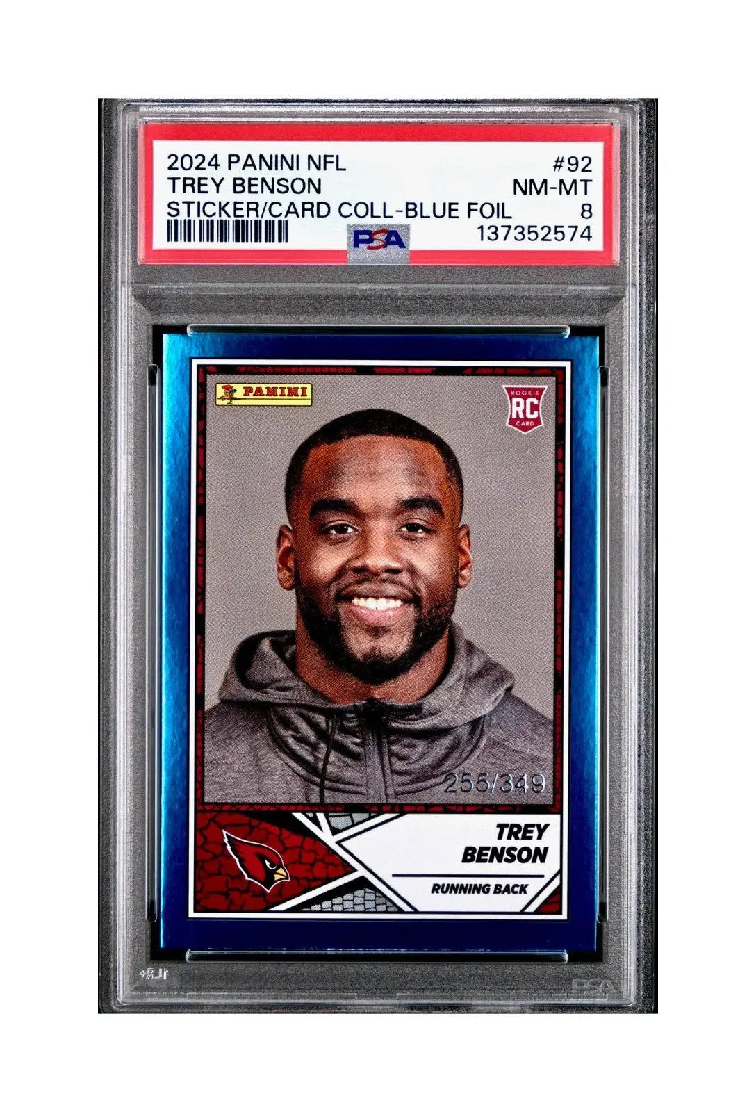 Trey Benson Rookie 2024 Panini Sticker Collection 255/349 #92 Blue Foil PSA 8 - Other