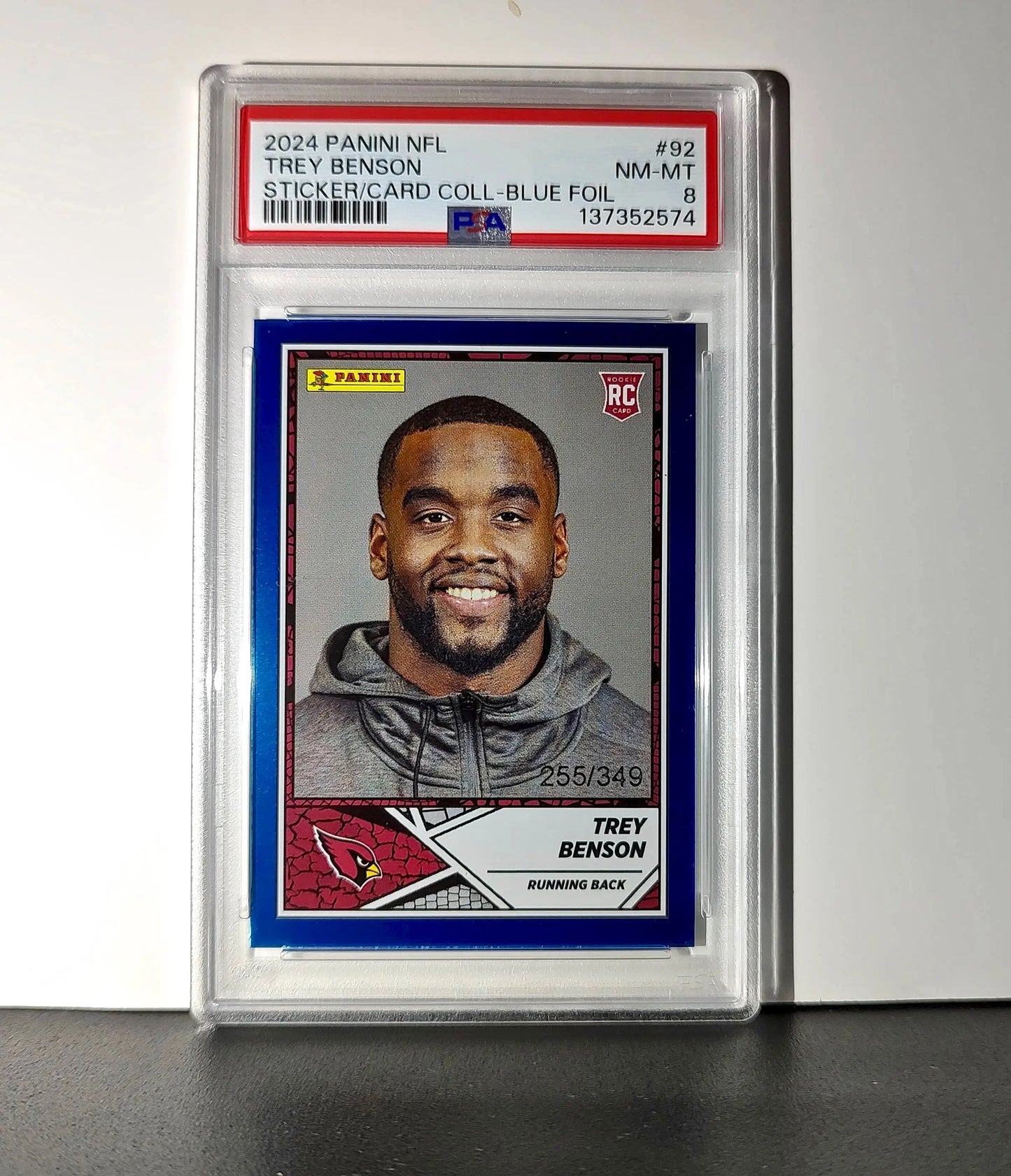 Trey Benson Rookie 2024 Panini Sticker Collection 255/349 #92 Blue Foil PSA 8 - Other