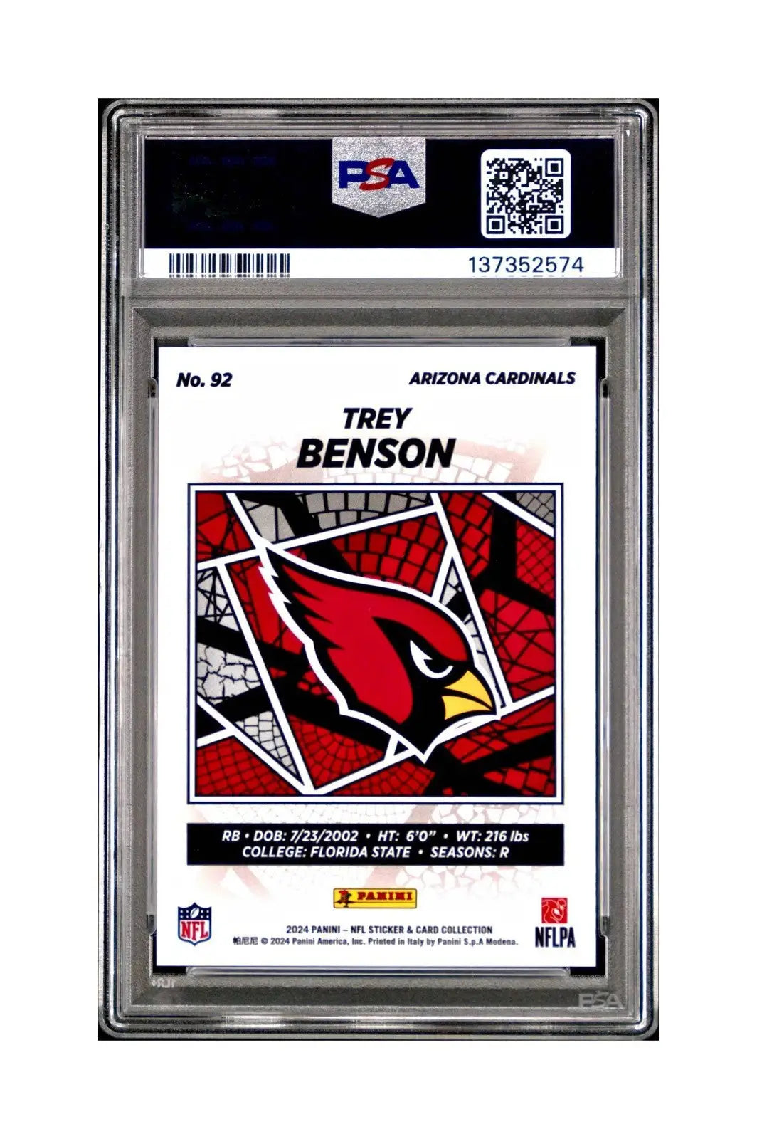 Trey Benson Rookie 2024 Panini Sticker Collection 255/349 #92 Blue Foil PSA 8 - Other