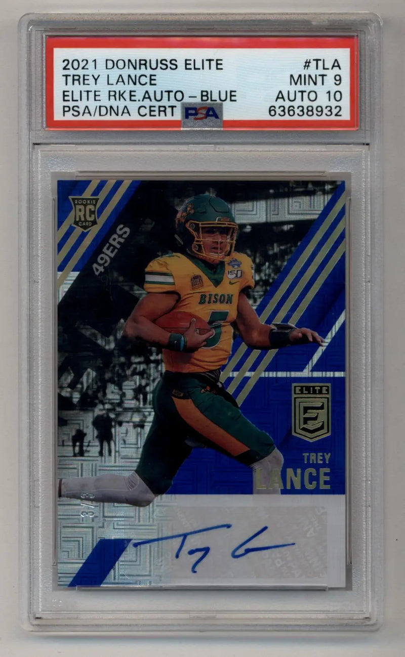 Trey Lance 2021 Donruss Elite Elite Rookie Auto Blue 3/3 PSA 9 Auto 10 - Football Card Single