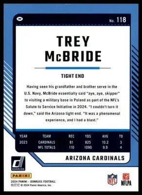 Trey McBride 2024 Donruss #118 Arizona Cardinals Football Card NFL Sports - Football Card Single
