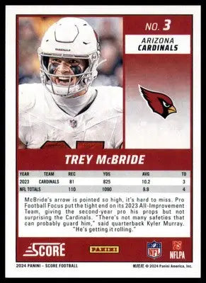 Trey McBride 2024 Score #3 Arizona Cardinals - Football Card Single