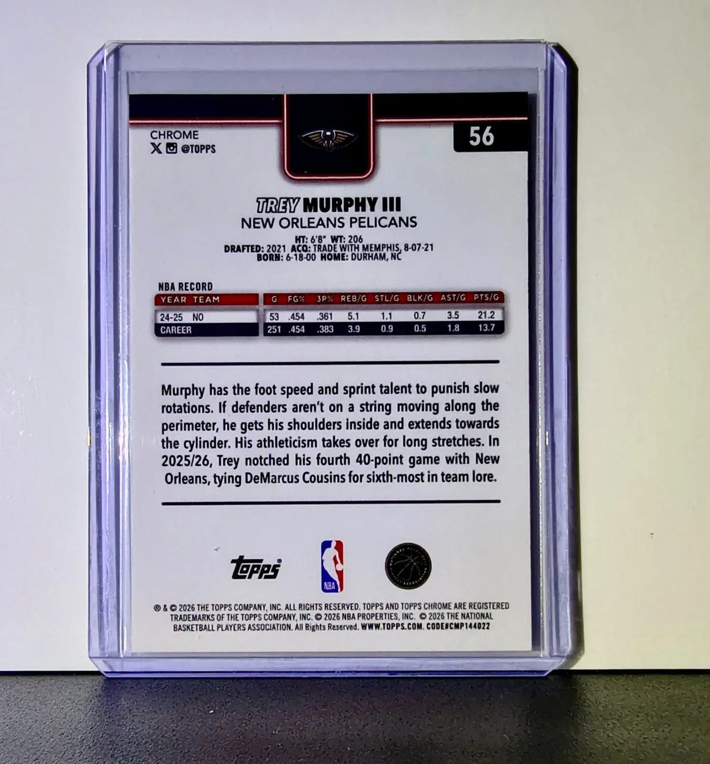 Trey Murphy III 2025-26 NBA Topps Chrome Update RayWave Refractor #56 Card - Basketball Card Single