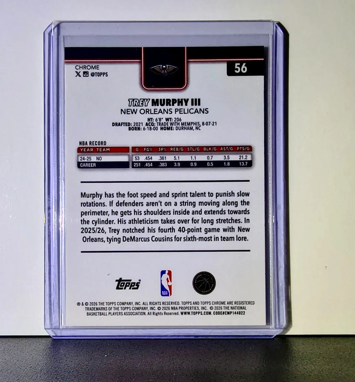 Trey Murphy III 2025-26 NBA Topps Chrome Update RayWave Refractor #56 Card - Basketball Card Single