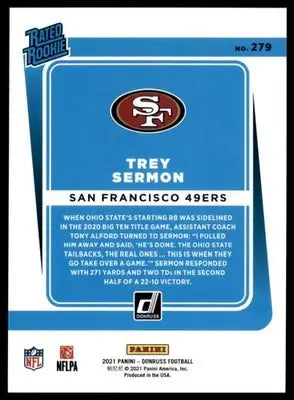 Trey Sermon Rookie 2021 Donruss #279 San Francisco 49ers - Football Card Single