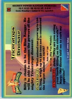 Triceratops Dinosaur - 1994 Collect-A-Card Mighty Morphin Power Rangers - #11 - Non-Sports Card Single