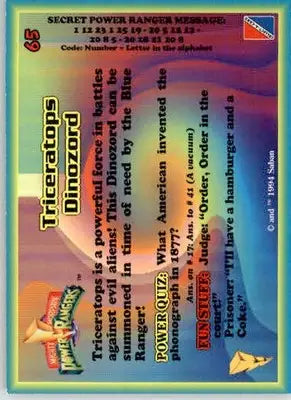 Triceratops Dinozord - 1994 Collect-A-Card Mighty Morphin Power Rangers - #65 - Non-Sports Card Single