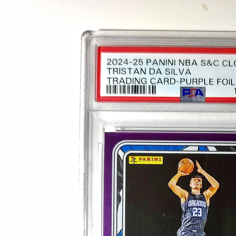 Tristan da Silva Rookie 2024-25 Panini NBA #81 Sticker 20/75 Purple Foil PSA 8