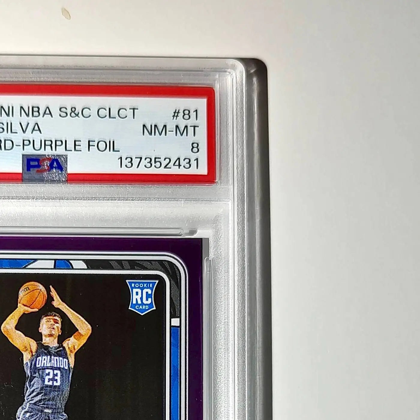 Tristan da Silva Rookie 2024-25 Panini NBA #81 Sticker 20/75 Purple Foil PSA 8