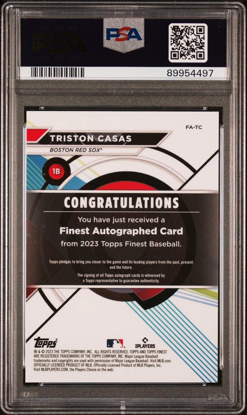 Back side of Triston Casas 2023 Topps Finest Blue Autograph PSA 10 trading card