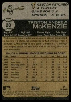 Triston McKenzie 2022 Topps Heritage #20 Cleveland Guardians - Baseball Card Single