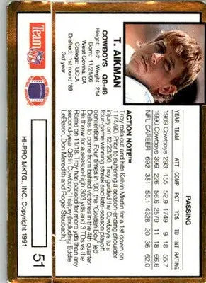 Troy Aikman - 1991 Action Packed - #51 - Football - Football Card Single