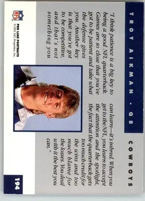 Troy Aikman - 1991 Pro Line Portraits - #194 - Football - Football Card Single