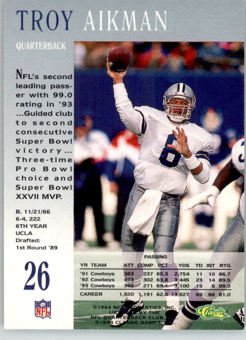 Troy Aikman - 1994 Pro Line Live - #26 - Football - Football Card Single