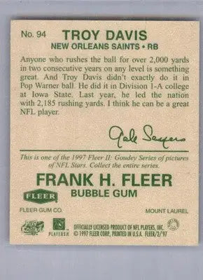 Troy Davis - 1997 Fleer Goudey II - #94 - RC Football - Football Card Single