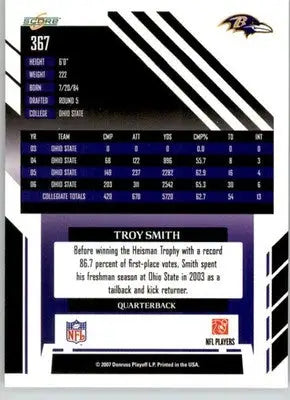 Troy Smith - 2007 Score - #367 - RC Football - Football Card Single