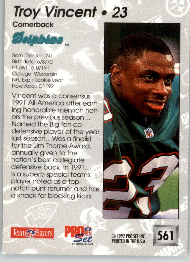 Troy Vincent - 1992 Pro Set - #561 - RC Football - Football Card Single