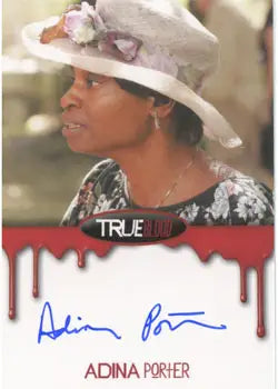 Autographed trading card of Adina Porter as Lettie May in a floral white hat
